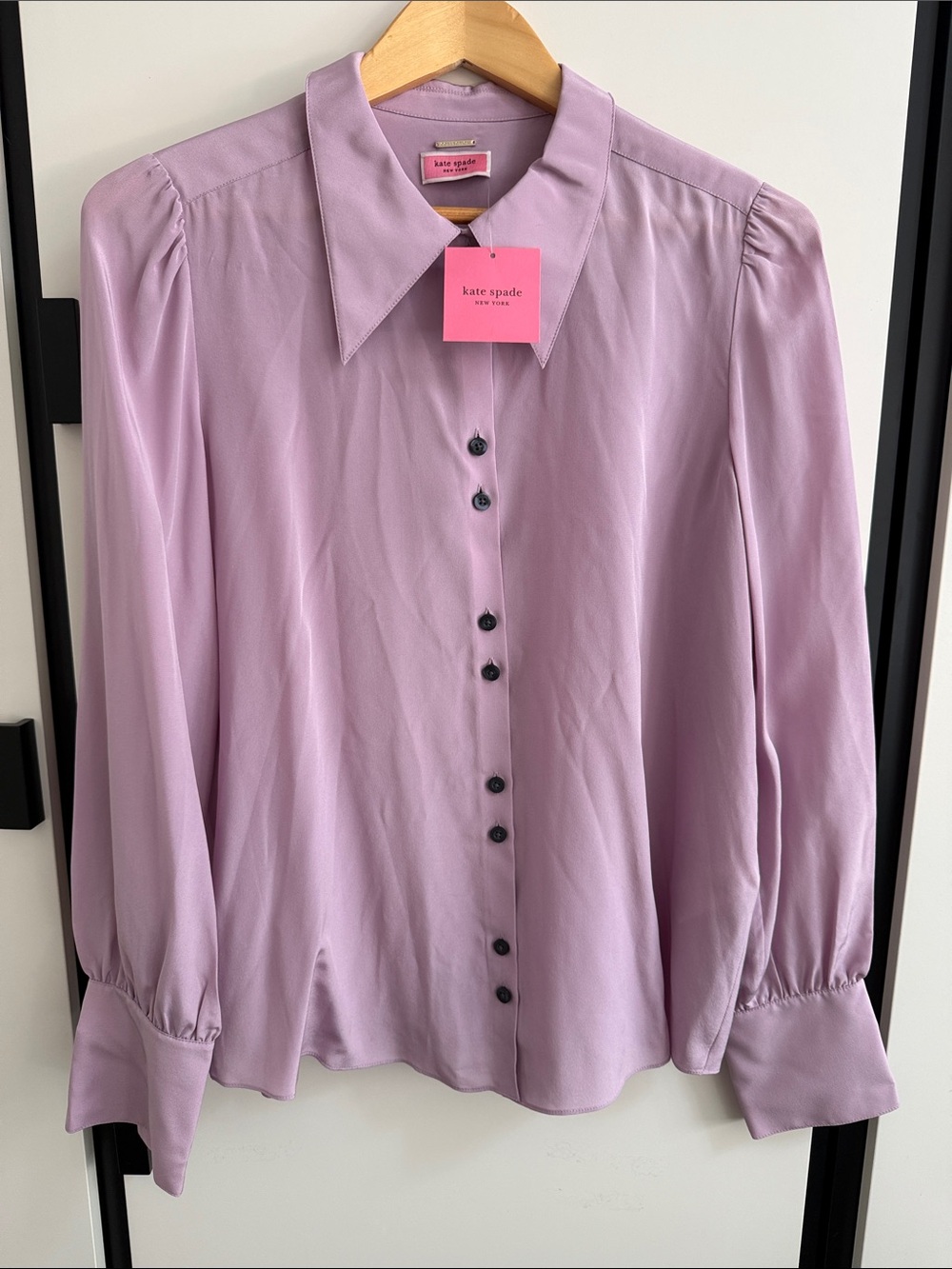 Kate Spade -NWT -Lilac Button-Down Blouse with Black Buttons